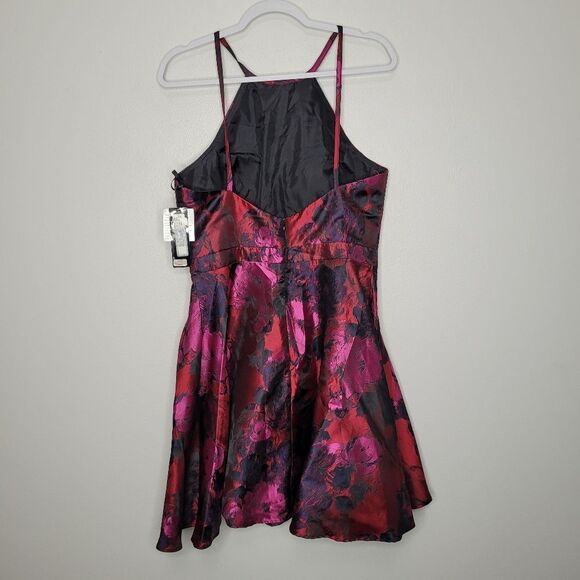 Xscape Fit Flare Mini Dress Black Red Pink Floral Metallic Cocktail Homecoming - Picture 3 of 7